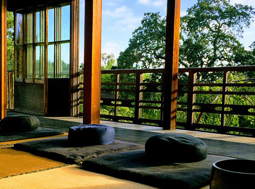 Zendo overlooking traditional Japanese garden