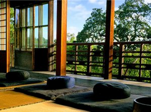 Zendo overlooking traditional Japanese garden